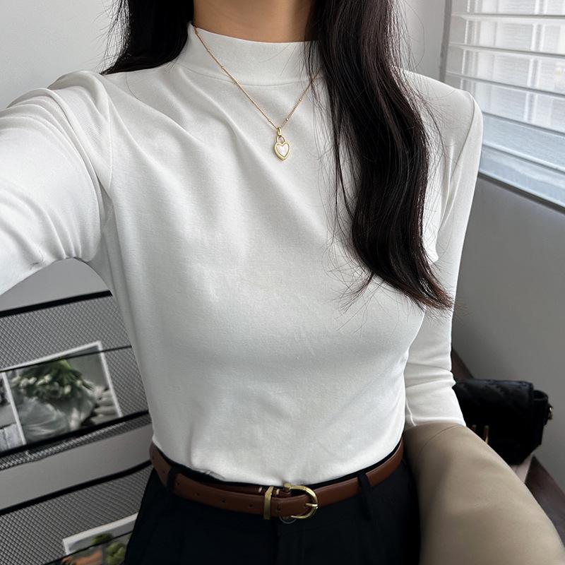 

Women s Light Gray High Neck Long Sleeve T-shirt – Elegant, Slimming Base Layer for Spring/Autumn. M (47.5–55 kg)