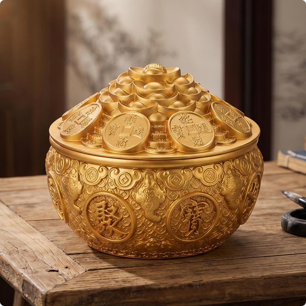Lidded Treasure Bowl Tone with Lid Brass Basin for Altar, Living Room, Office 10CM