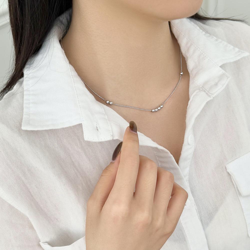 Korean 925 Sterling Silver Beaded Necklace for Women - Simple, Irregular Design Clavicle Chain