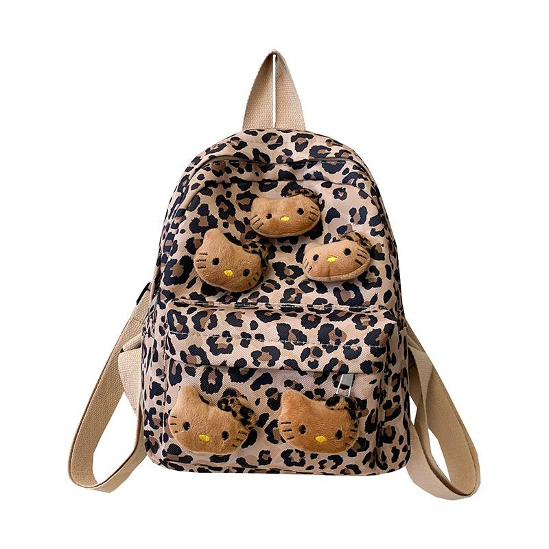 Schoolbag Plush Leopard Cat Backpack Kitty Cat Retro Mini Storage Bag Commuter Travel Babes Backpack