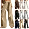 Women Casual Wide Leg Pants with Draped Overlay and Waist Tie Elegant Loose Fit Lightweight Fabric Suitable for Office and Daily Wear