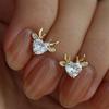 European And American Exquisite Antlers Love Stud Earrings Inlaid With Zircon Cute Lady Jewelry, Christmas And Holiday Models