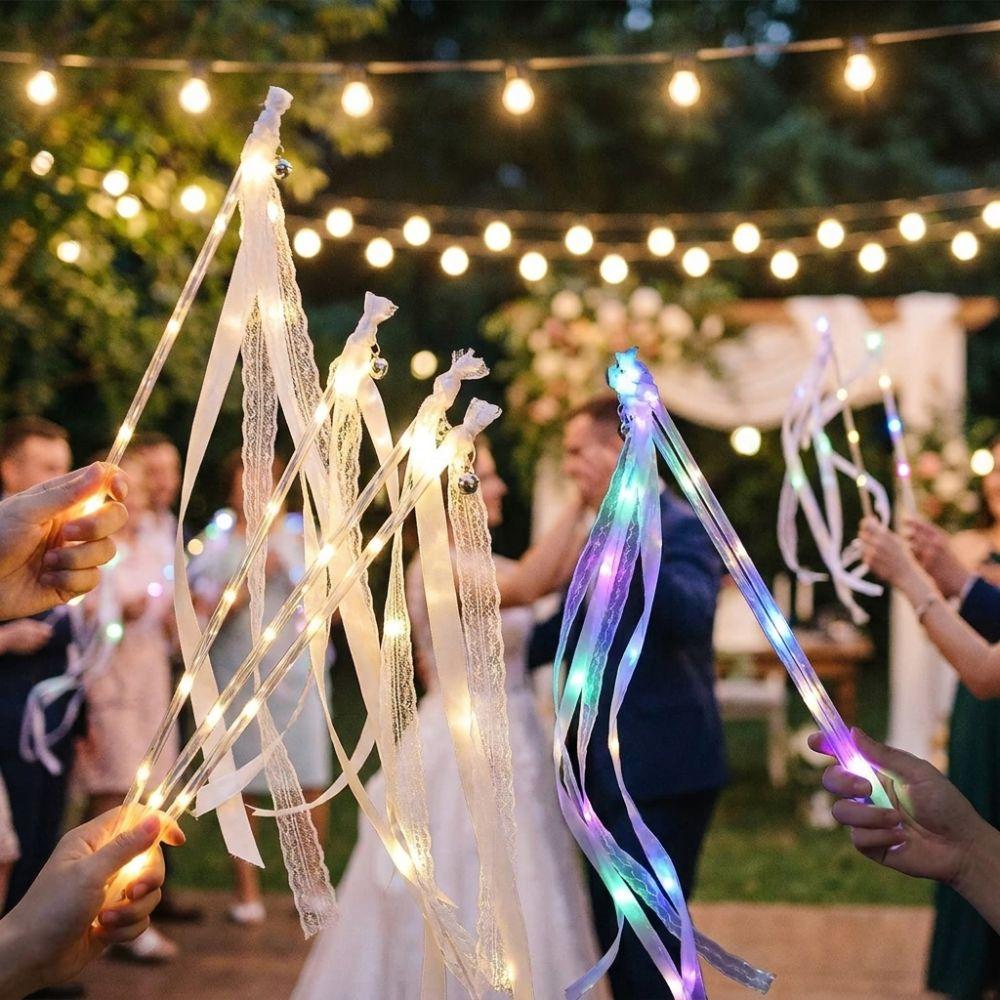 5PCS with Bell Wedding Ribbon Glow Wands Glow Flash String Light Ribbon Hand Sticks  Outdoor Lawn