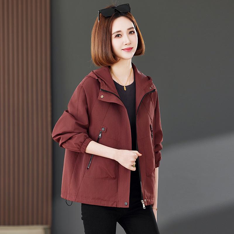 Ankola Women's Red Hooded Short Jacket, 2025 New Casual Spring & Autumn Plus Size Petite Style