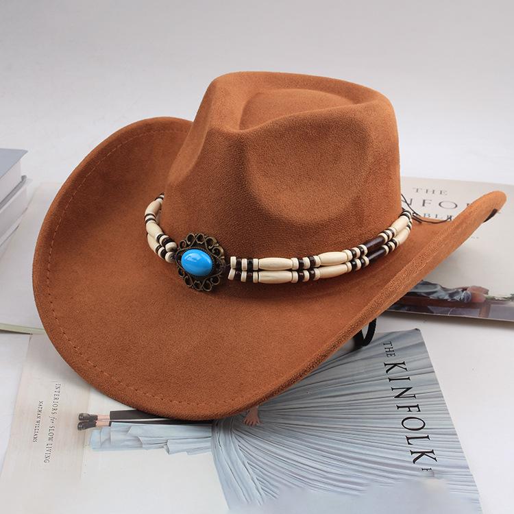 Western Cowboy Style Tibetan Bull Head Accessories Fashion Top Hat Autumn/Winter New Collection Deer Skin Velvet Large Edge Riding Hat
