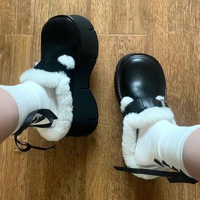 Short Tube Height-increasing Snow Boots for Women's 2025 Autumn and Winter New Models, Plush and Fluffy To Keep Warm, Small People, Super Thick-soled