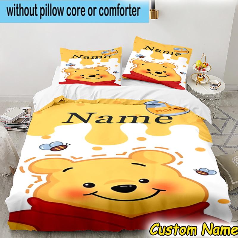 3PCS Custom Name Little yellow bear and friends Bedding Set Duvet Cover Closure Includes 1 Duvet Cover & 2 Pillowcases for All Seasons Bedroom Decor