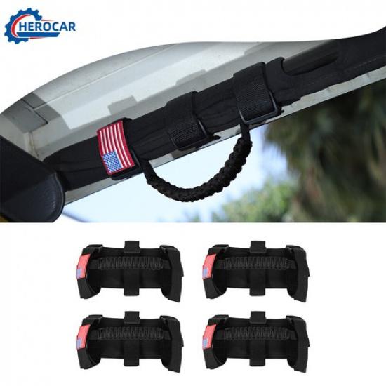 

4x Roof Roll Bar Grab Handles Rope Accessories for Wrangler JK JL JT US Flag