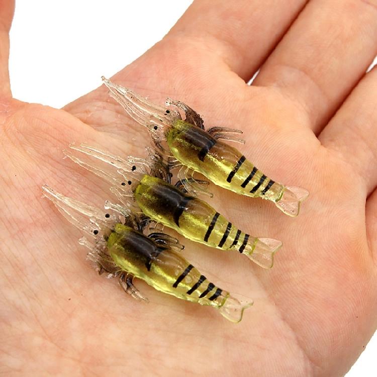 10PCS Appâts de Pêche Crevette Souple Lumineuse avec Hameçons pour Achigan Truite Poisson-chat
