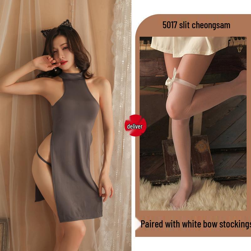 Plus Size Night Oath Tiffi High Slit Ice Silk Cheongsam Lingerie Dress