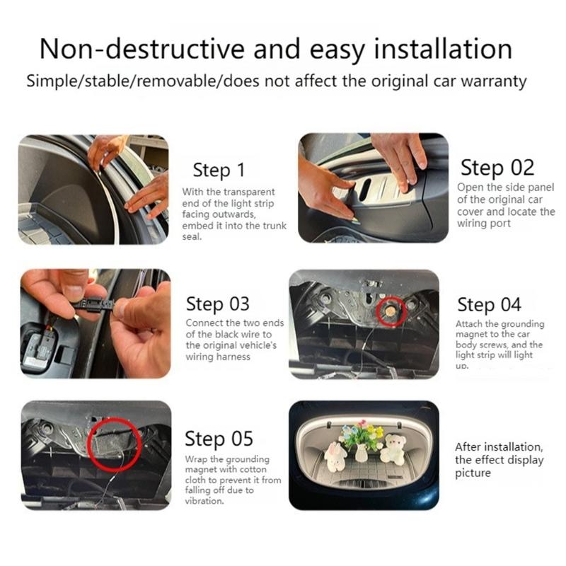 Quick Install Car Frunk Decorative Atmosphere Light Feature Bright LED Illumination For 3 Y Low Power Consumption