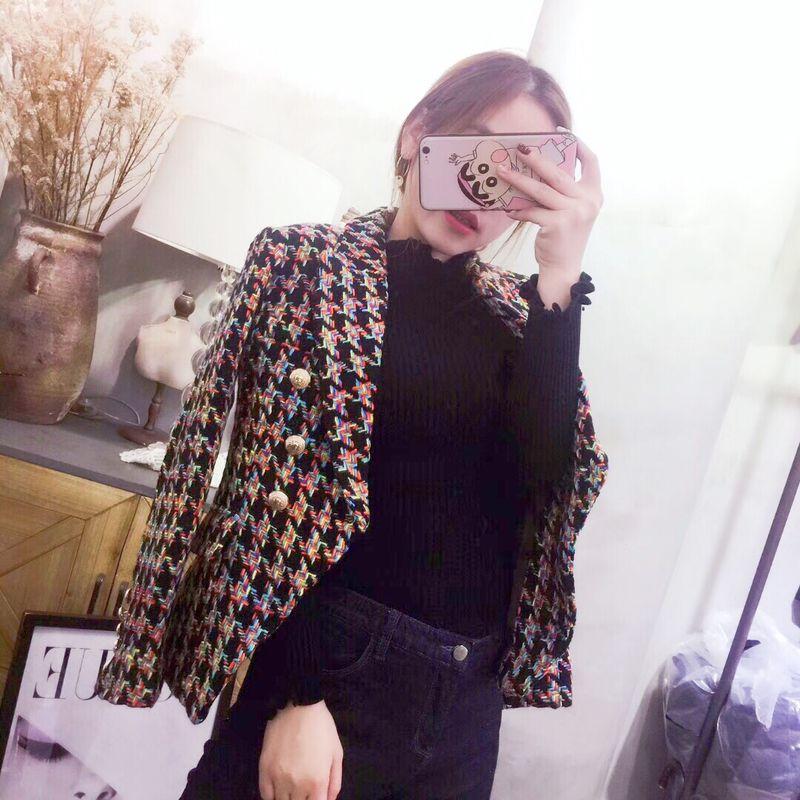 

Европейская станция Тяжелая промышленность Стиль Ранней Весны Твид Гусиная лапка Двубортный Талия Классический Стиль Маленький Костюм Короткое Пальто Picture Color M