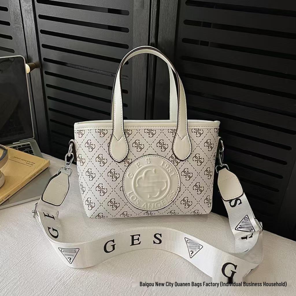 Tide Women's Fashion Tote Bag with Letter Print and Wide Shoulder Strap for Crossbody Use