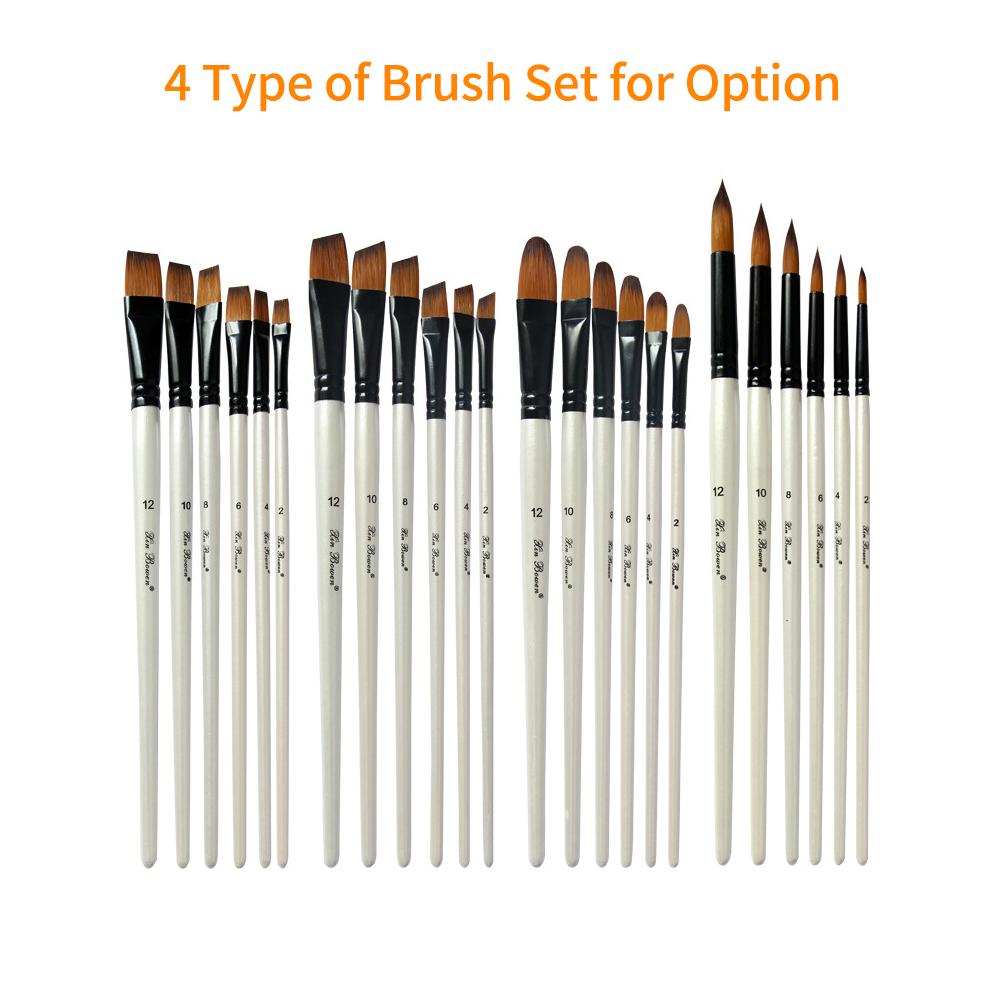 6pcs Filbert Paint Brushes Paintbrush Set Nylon Hair Paint Brush Set for Acrylic Oil Watercolor Painting Artist Professional Painting Kits Pearl Whit