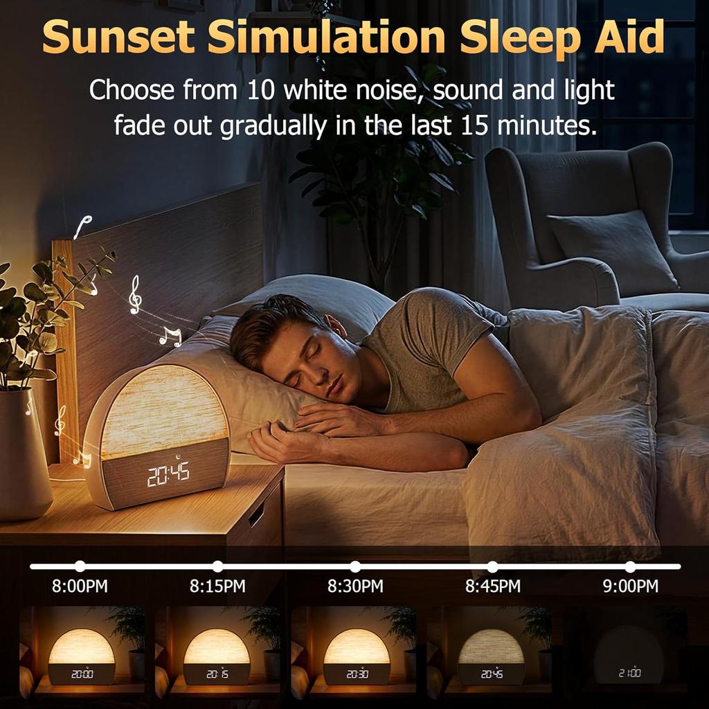 2026 Hot Selling Sunrise Wake-up Light Alarm Clock FM Radio Fabric Cover BT Speaker Touchscreen Digital for Adults/Kids/Bedroom