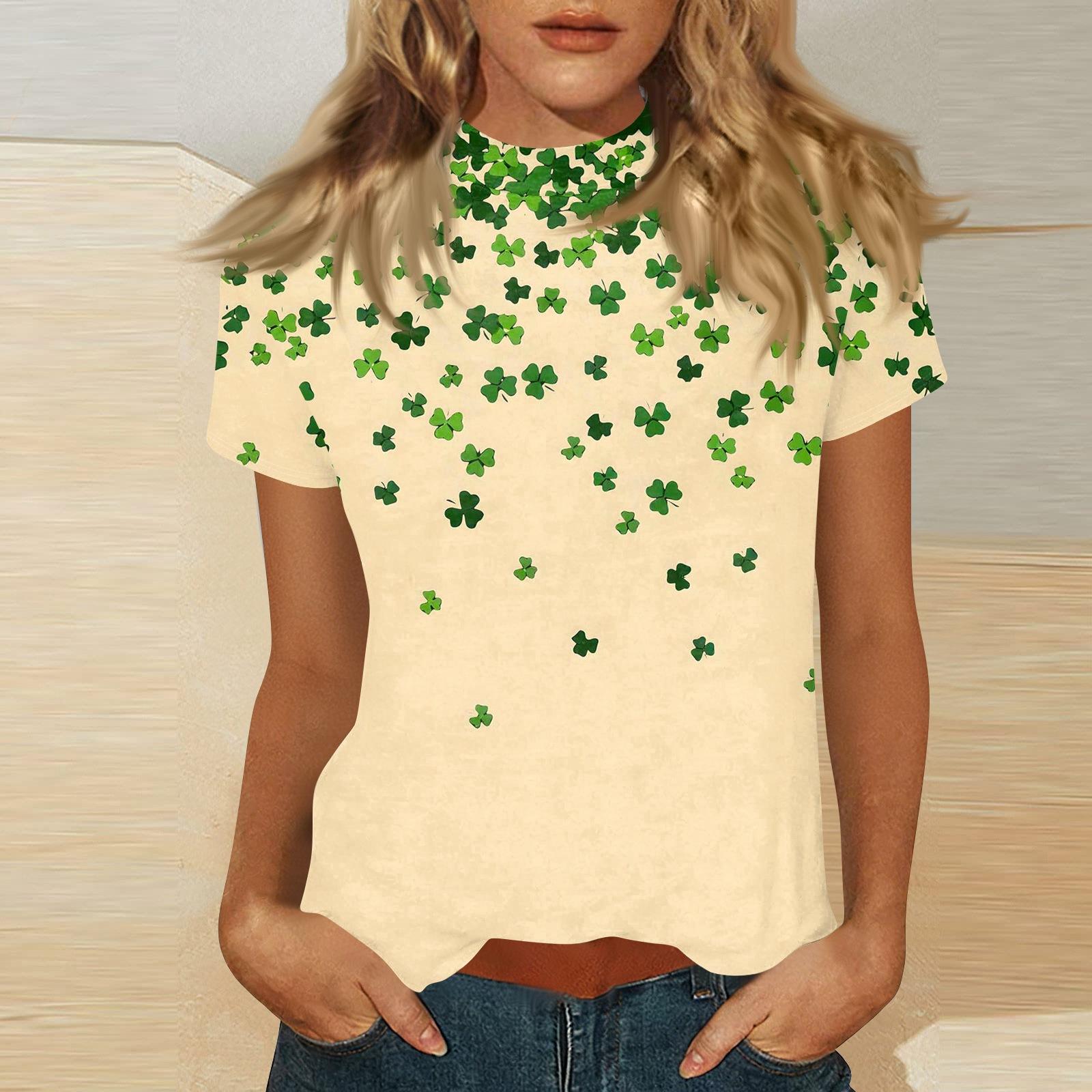 

Women s Mock Neck Short Sleeve Printed Top L