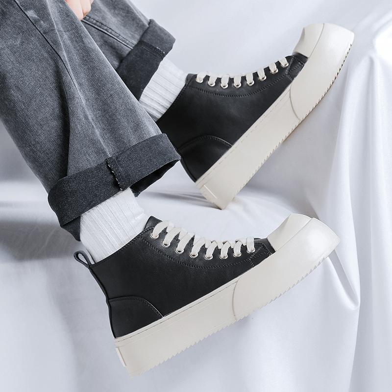 Fashion Black Men's Board Shoes Fashionable Minimalist Trend Style Outdoor Leisure Party Daily Office Youth Quality Thick Soled Shoes