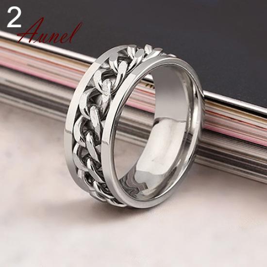 Smart Punk Chain Style Stainless Steel Band Ring Jewelry Couple Gift
