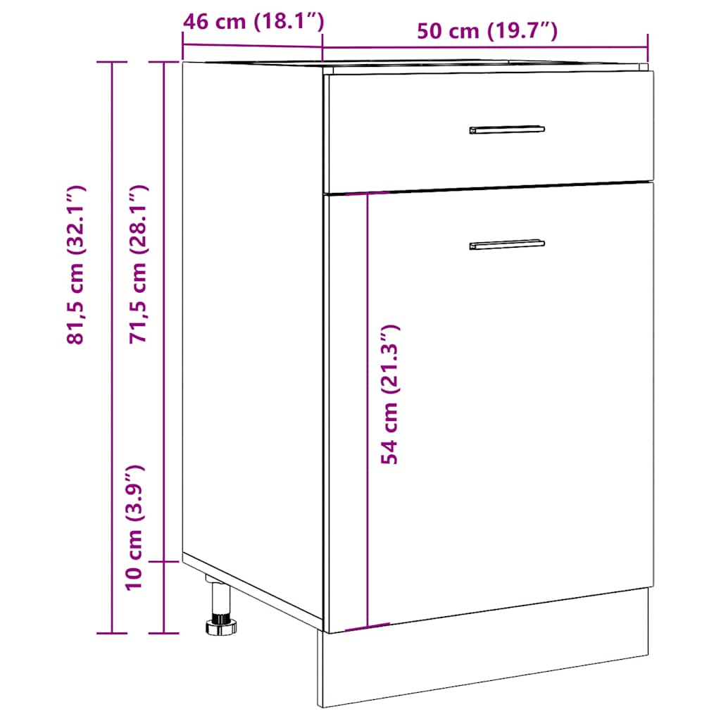 Lyon Base Cabinet with Drawer Vintage Wood Look 50 X 46 X 81.5 Cm Particleboard