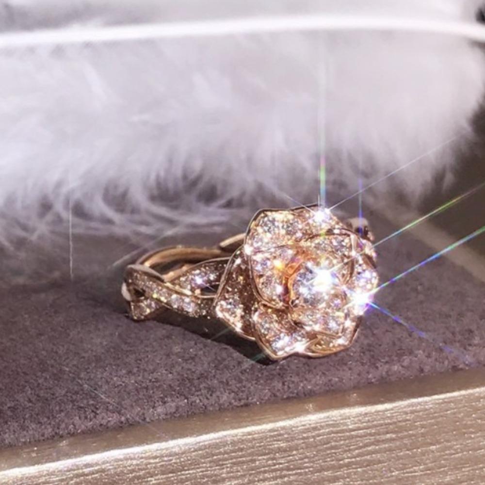 

18K Rose Gold Plated Simulated Zircon Ring Rose Flower Wedding Band for Women Elegant Lady 11