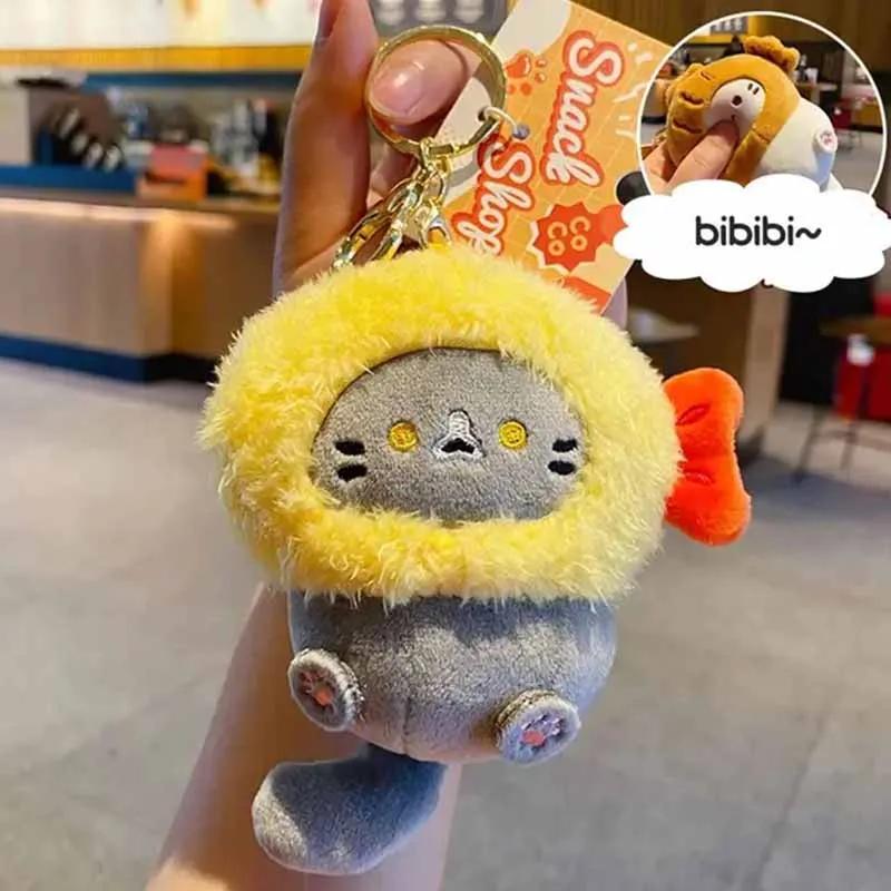 Sevimli Peluş Çıtçıtlı Kafa Anahtarlık Kakao Kedi Japon Stili Okul Çantası Kolyesi Bebek Kolye