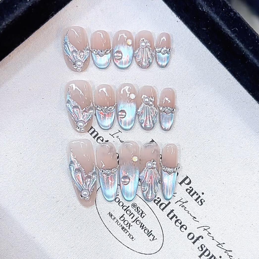 

Чистое мастерство ручной работы, новая расписанная вручную маникюрная палочка Aurora Fishtail Circon с рисунком «кошачий глаз» large L