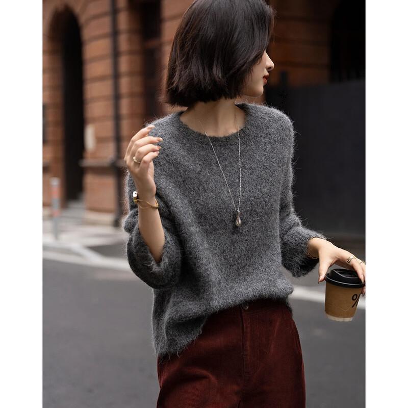 De Mana Women's Alpaca Blend Loose Fit Round Neck Sweater