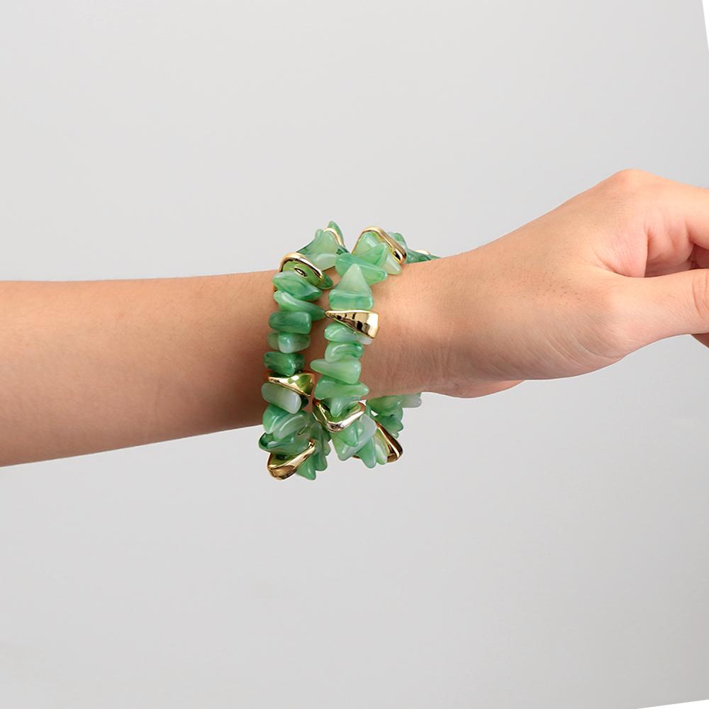 Acrylic Irregular Imitation Crushed Stone Beaded Bracelet for Women Boho Multicolored Strechy Bracelets Vacation Jewelry Gifts