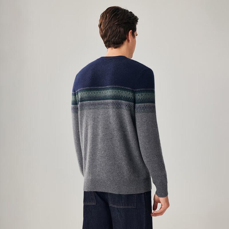 Zhaojun Men's 100% Cashmere Round Neck Jacquard Knit Sweater