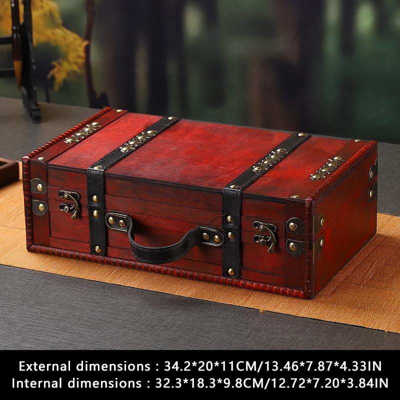 European Style Vintage Suitcase Lightweight Wooden Storage Box W/Handle Treasure Jewelry Chest Storage Case for Home Travel