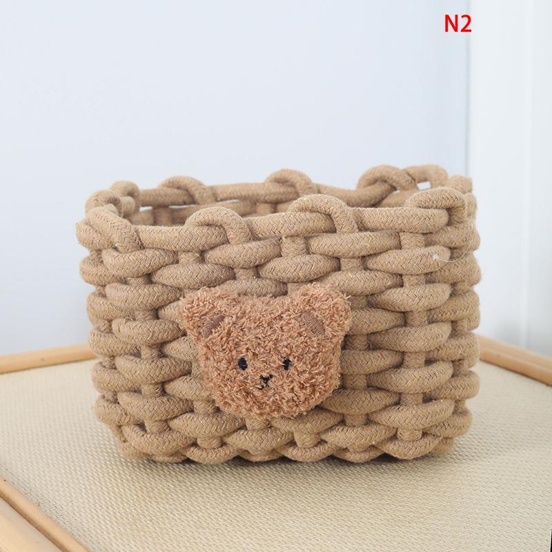 Handmade Woven Cotton Rope Storage Basket Cartoon Animals Little Bear Kids Toys Cosmetics Desktop Organizer Sundries Storage Box