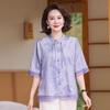 Elegant 2026 Summer Print Top for Middle-Aged & Elderly Women - Chinese Style