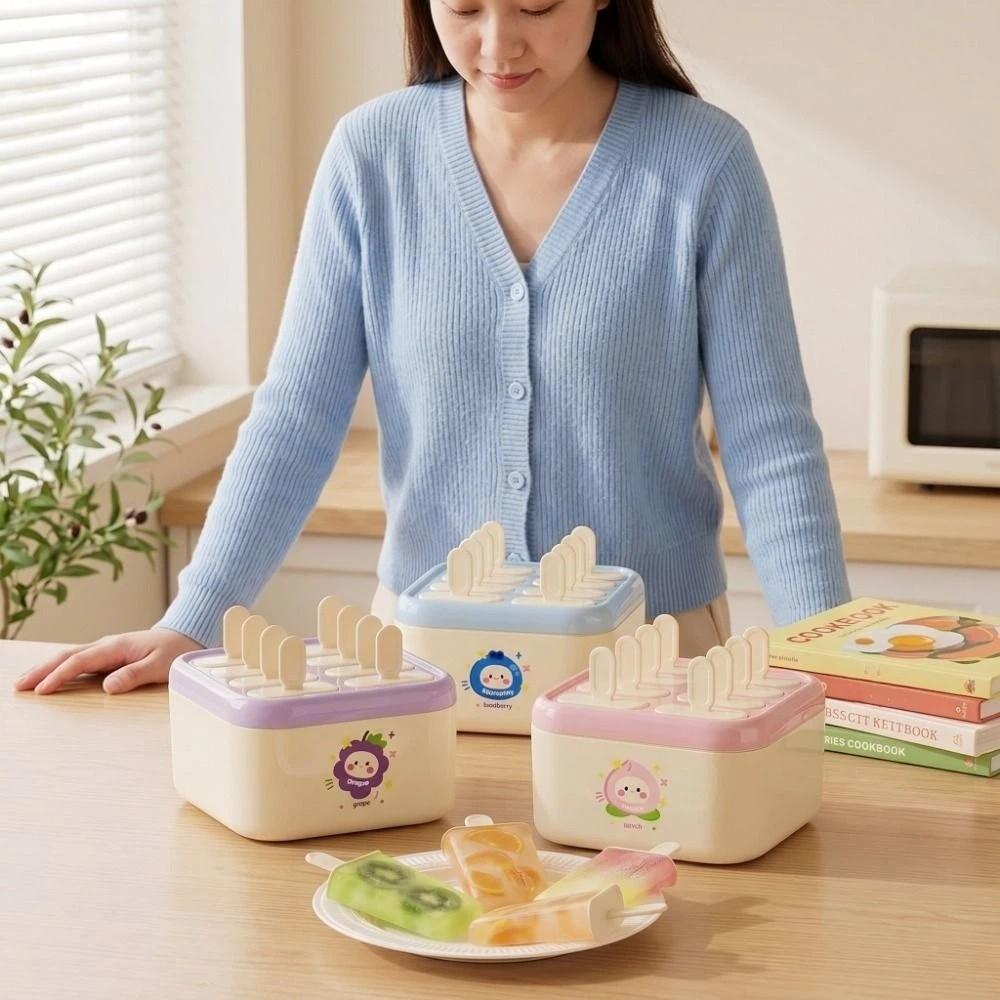 Cartoon Maker Ice Pop Trays 8 Grids Ice Pop Maker Food Grade Ice Cream Box Summer