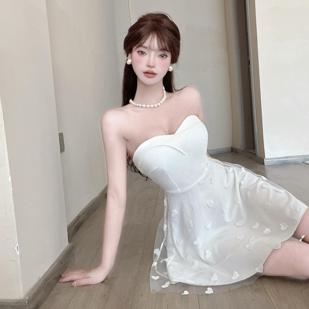 Women's work clothes sexy low-cut tube top with chest pad A-shaped princess short skirt