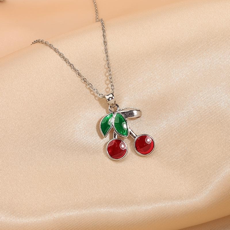Women's Luxury Zircon Cherry Pendant Necklace - Elegant Copper Clavicle Chain