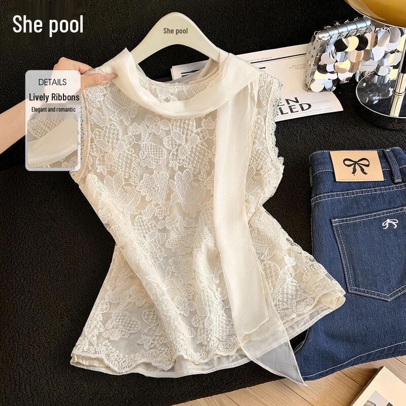 Women s French Lace Mesh Crocheted Camisole Top S