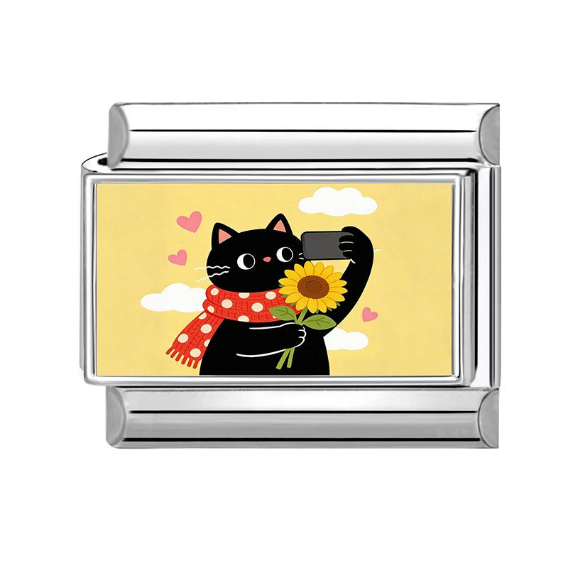 New Creative Design Funny Cats Sunflower Cake Moon Italian Charms Fit 9MM Stainless Steel Women Men Bracelet DIY Jewelry Gifts