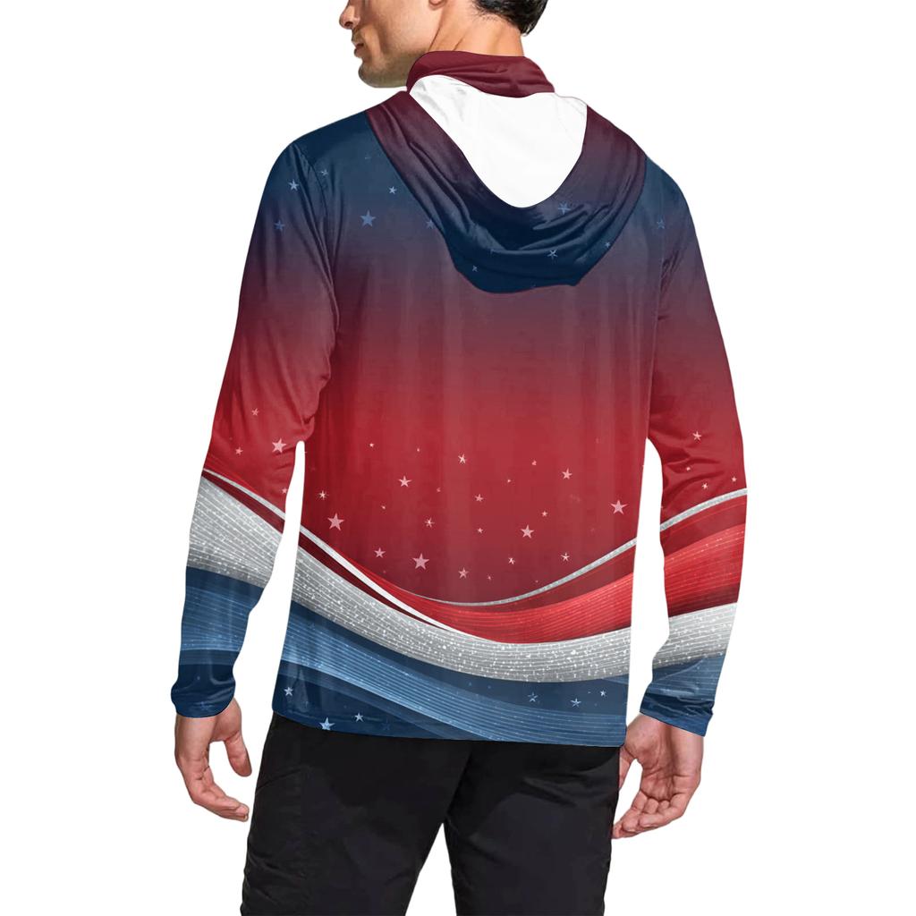 Men's Casual Long Sleeve Hoodie Lightweight Breathable Sun Protection Pullover with Tie-Dye Floral Print and Adjustable Hood for Outdoor Activities