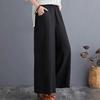 Women Pants Elastic Waistband Adjustable Drawstring Wide Leg Long Pants with Pockets Pure Color Leisure Trousers Summer Travel Work Wear