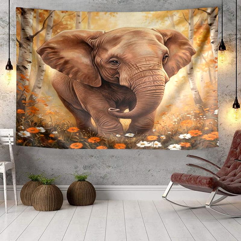 Elephant In Autumn Forest Tapestry, Unique Design Tapestry, Wall Decor for Bedroom,Livingroom, Playroom,Heartwarming Fan Holiday Gifts