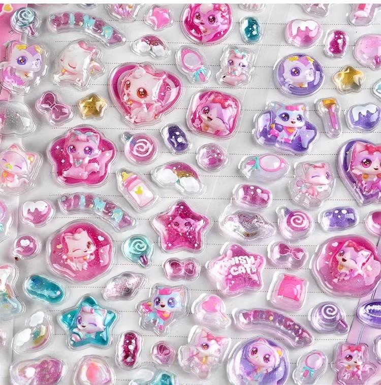 Cute Cartoon Candy Relief Stickers, 3D Shiny Decals for Kids Scrapbook Journal DIY Craft