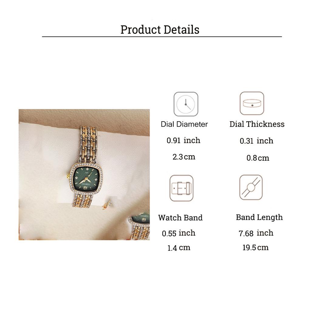 Women's Green Disc Diamond Square Quartz Watch Love Element Bracelet Multi-piece Set Suitable for Dating Shopping