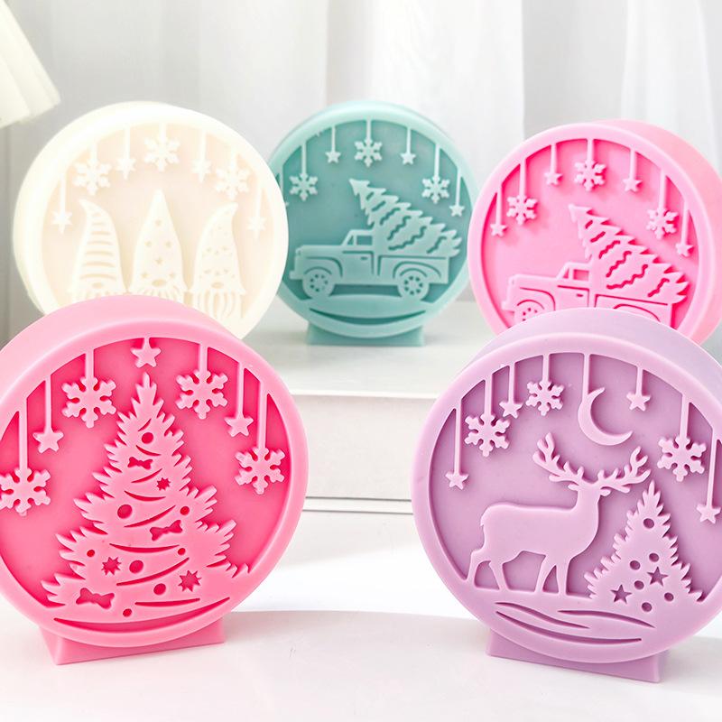 New Christmas Candle Silicone Mold 3D Relief Santa Claus Snowman Tree Car Craft Resin Gypsum Soap Mould DIY Candle Making Tools