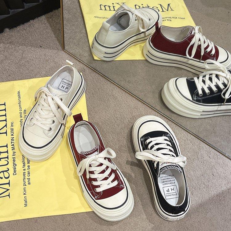 Ziyan Platform Canvas Shoes Women's Spring 2025 New Heightening Shoes Children's Black Niche Muffin Casual Board Shoes