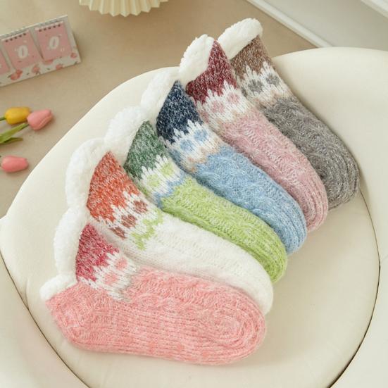 Knitted Slipper Socks Fluffy Winter Ankle Socks with Grips Non Indoor Warm Socks Slip Low Cut