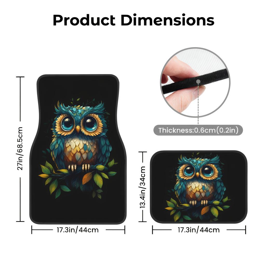 4pcs Premium Owl Print Car Floor Mats - Durable, Non-Slip And Easy to Clean Polyester, Fits All Car Interior Accessories, Fits Suvs And Trucks