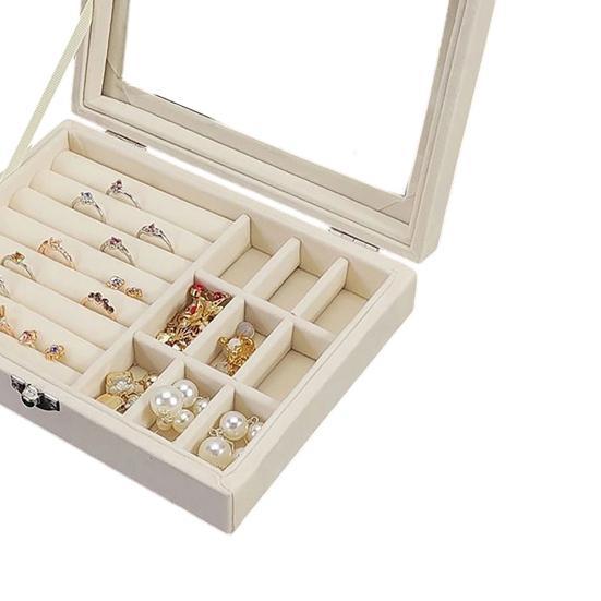 Jewelry Storage Box, with Transparent Flip Cover, Velvet Lining Dustproof Jewelry Organizer, Display Case for Travel And Home