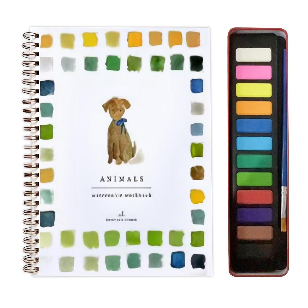 Watercolor Painting Kit with Paint Brushes and 12 Colors of Paint Spiral-Bound Pages Water Coloring Books Art Draw Sketch Books