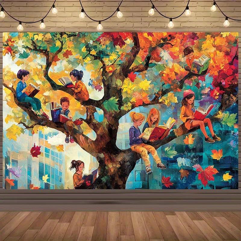 2D plane, 1 piece of colorful children's reading tree banner - vivid autumn leaf design