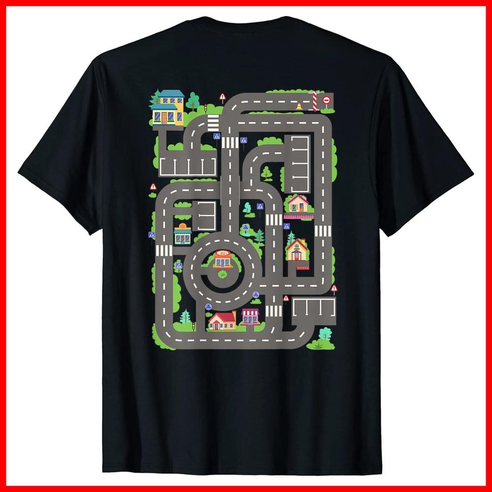 Kid Play Cars On Dad Back Race Track Mat Fathers Day Black Cotton T-Shirt Unisex T-Shirt